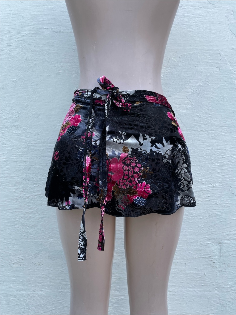 Capezio Black Velvet Swim Coverup with Pink Floral Print